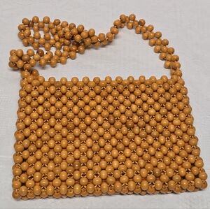 Vintage Lady Ellen Wood Beaded Boho Shoulder Bag Purse Handbag Japan
